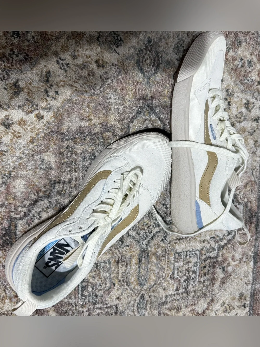 Vans Women's White Canvas Athletic Sneakers with Brown Outsole